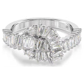 Matrix ring Baguette cut, Knot, White, Rhodium plated